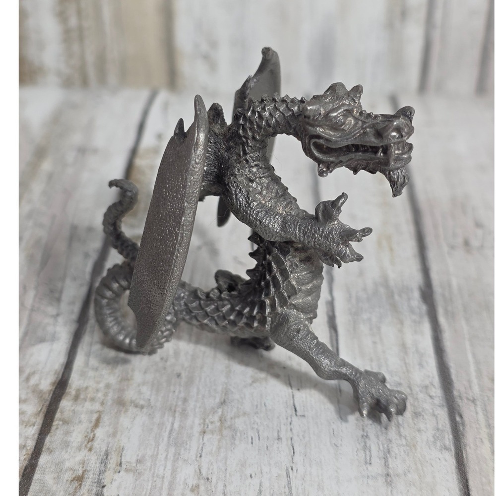 Vintage Pewter Dragon Figurine Miniature Mythical Fantasy Collectible 2.25 Inch - Picture 7 of 8